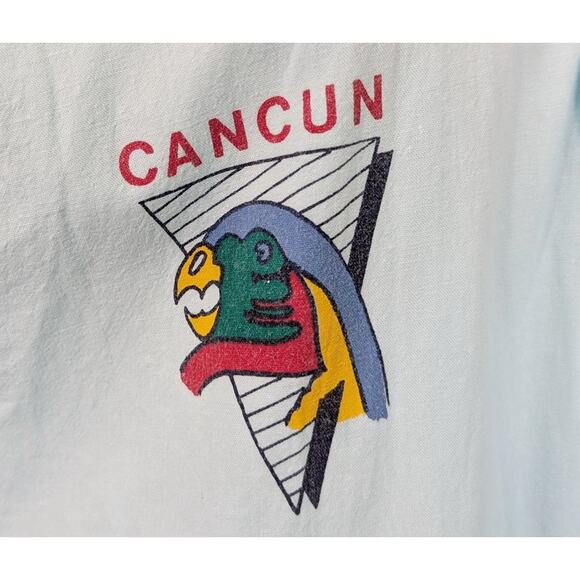 Vintage 90s Shirt Aqua Cancun Mexico Parrot Vacation Men's Size S Loritos - Picture 2 of 8